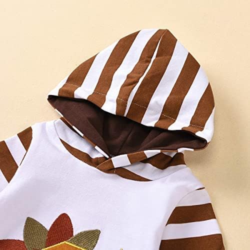Sinda Infant Baby Boy Girl Thanksgiving Outfit Stripes Jumpsuit My 1st Thanksgiving Long Sleeve Hoodie Romper Baby Clothes