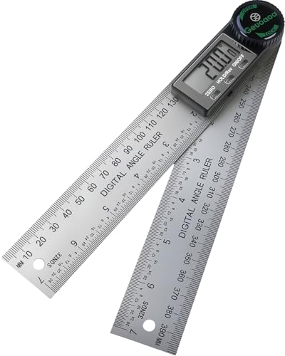 Geuoaoa Digital Angle Finder Tool, Protractor Stainless Steel 7inch/200mm, 2 Batteries Angle Gauge Woodworking Tool for Carpenter Construction Diy Measuring