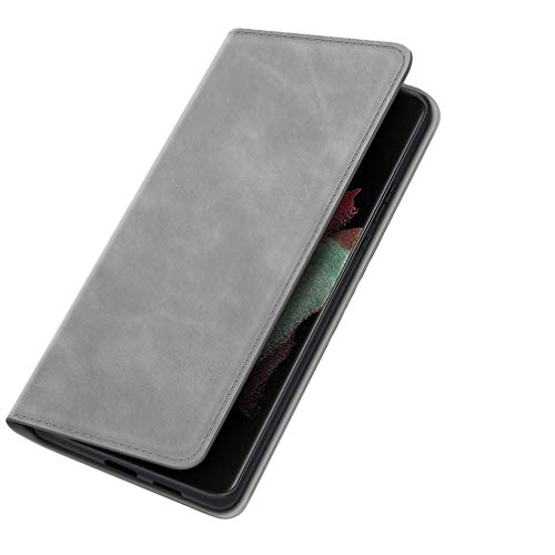 Custodia per Motorola Moto G71 5G Cover Flip PU Copertina in Stile Retrò Supporto FunzioneSlot CartFibbia Magnetica Invisibile per Moto G71 5G Cellulare-Grigio