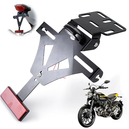 LYPPUL Kennzeichenhalter Motorrad Universal Nummernschildhalter Einstellbarer Winkel Motorrad kennzeichenhalterung LED-Licht Kennzeichenhalter für Meisten Gängigen Motorradmodellen