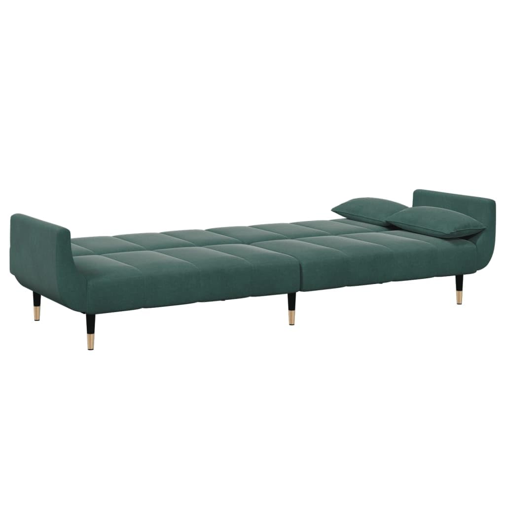 Sofá cama de 2 plazas con reposapiés de terciopelo verde oscuro
