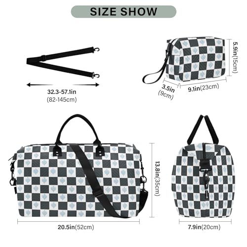 senya Weekender Bags Travel Duffel Gym Bag Checkerboard Pattern 1 Carry on Overnight Tote Bag with Toiletry Bag for Airplane Travel Trip Gym Yoga, g366814912p1006c1071s24423