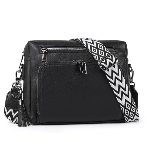 TANTOMI Crossbody Bags for Women MultiPockets Crossbody Purse for Women handbags Vegan Leather Shoulder Bag with Ajustable Strap for Shopping Travel Black Purse