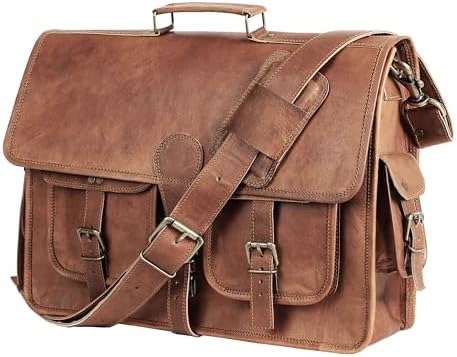Leather Briefcase Messenger Bag - 15.5 Inch Laptop Satchel For Men & Women, Tan Water Buffalo Leather