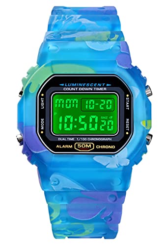 Tonnier Womens Watches Sports Digital Chronograph Students Watch Big Dial Face Waterproof Wristwatch With Transparent Blue Pu Strap #TOP2