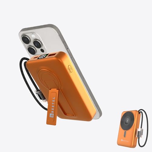 Image of Beetel MagVibe Series WS10 4 in 1 MagSafe 10000mAh Magnetic Wireless Power Bank for Apple iPhone, iWatch & AirPods, Qi Charging for Samsung, OnePlus and Other Android Devices|3M Ring in Box|Orange