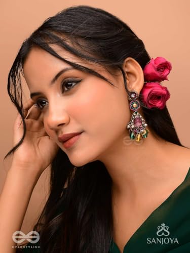 Image of SANJOYA by EVERSTYLISH Kundan Earrings for Women | Multicolor Stone & Pearl Drop Dangler Studs | Ethnic Jewelry for Weddings, Festivals & Special Occasions