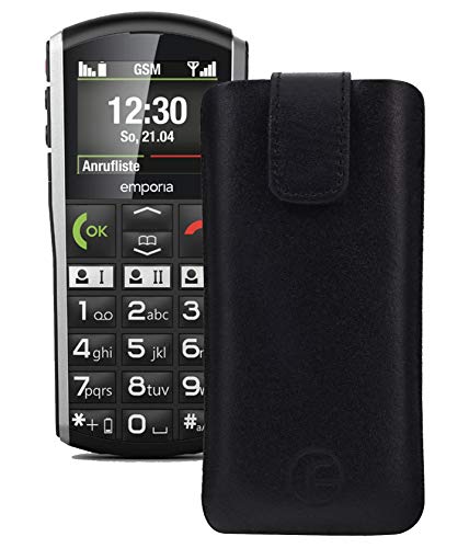 Favory Tasche Etui kompatibel mit Emporia Simplicity Hülle aus echtes Leder Schutzhülle (Lasche mit Rückzugfunktion) in schwarz