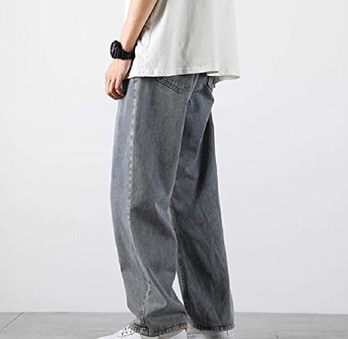 Calça jeans masculina Abetteric, solta, vintage, lavada, cintura média, perna reta, Azul, Medium