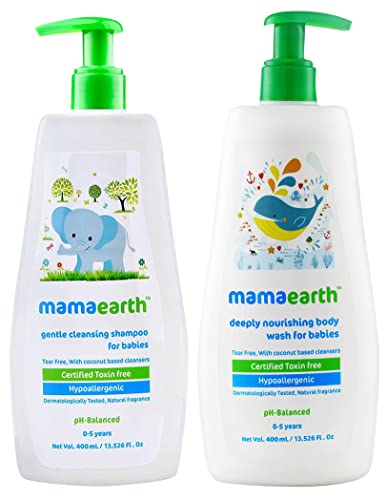 Image of Mamaearth Gentle Cleansing Natural Baby Shampoo, 400ml (White) & Mamaearth Deeply Nourishing Natural Baby wash (400 ml, 0-5 Yrs)