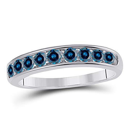 MauliJewels Engagement Rings for Women, 1/2 Carat Blue Diamond Channel Set Wedding Band in 10K Solid Gold, Anniversary & Promise Ring Jewelry