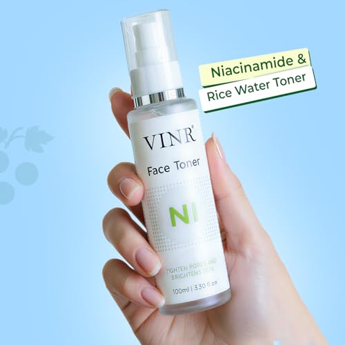Image of VINR 10% Niacinamide & 1% Hylauronic Acid Rice Water Face Toner Pore Tightening & Glowing Skin Oil Control | Hydrating Facial Toner for Acne-Prone, Sensitive & All Skin Types | Women & Men -400ml (Pack of 4 )