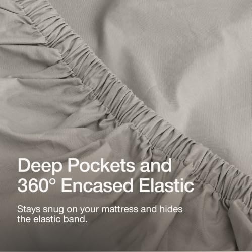 Image of Coop Home Goods Cotton Percale Bed Sheet Set King, Dove Grey, Crisp 100% Cotton Sheets for Hot Sleepers, Breathable Deep Pocket Queen Sheets and Pillowcase Set, Oeko-TEX Certified