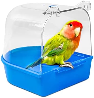 Andiker Parrot Bath Box, Transparent Plastic Bird Bath Container, Hanging Parrot Bath Tube Shower Box With Water Inlet for budgerigar, peony parrot, cockatiel (Blue)