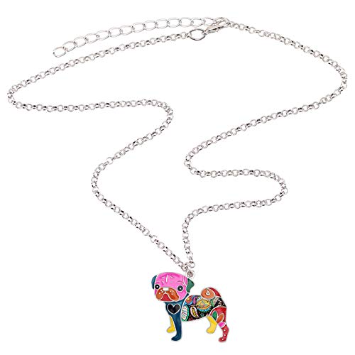 Bonsny Love Heart Enamel Zinc Alloy Metal Pug Dog Necklace Bulldog Animal Pendant 18" (Multicolor) #TOP3