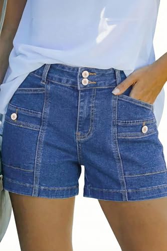 Image of Astylish Women's High Waisted Stretchy Jean Shorts Trendy Denim Shorts