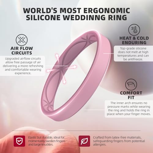 Egnaro Women's Silicone Stackable Rings, 3.2mm Wide Thin Rubber Wedding Bands For Her, Flexible For Workout2