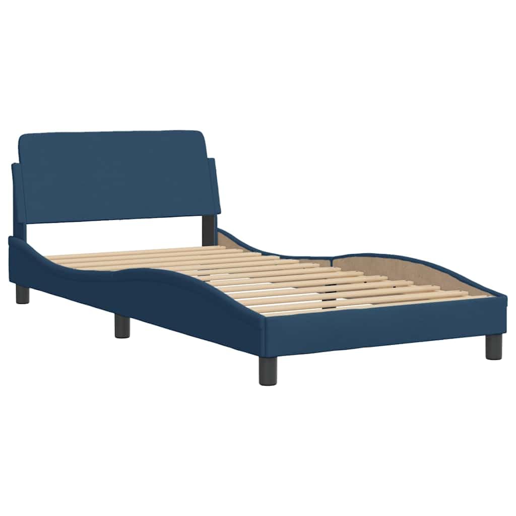 Dover Betten - Letto singolo 100 x 200 cm, colore blu, telaio in tessuto, testiera in metallo, rete a doghe, design moderno a onde per camera dei ragazzi, camera da letto, camera degli ospiti