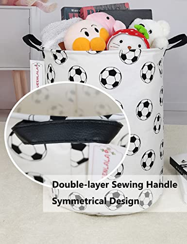 QUEENLALA Large Storage Basket,Laundry Hamper/Bathroom/Home Decor/Collapsible Round Storage Bin,Boys and Girls Hamper/Boxes/Clothing（Round-Football）