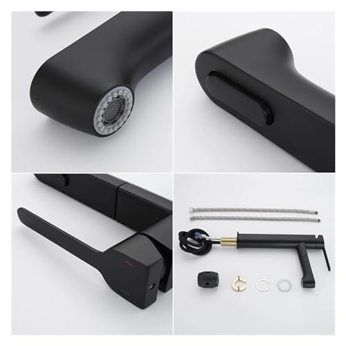 Grifo monomando negro de caño alto con acabado cuadrado minimalista para baño premium 4