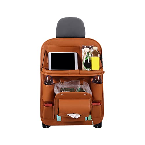 Ergocar 車用シートバックポケット 車用収納ポケット 後部座席収納バッグ 折り畳みテーブル付き 大容量 PU素材パレット 車用ゴミ箱機能付き 車の収納ボックス ベビー用品 子供用品 多機能 防水防汚(Brown)