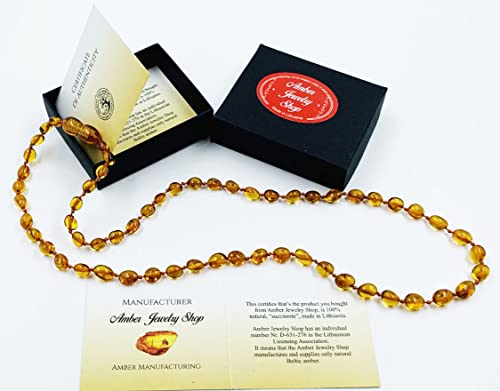 Amber Jewelry Shop Baltische Bernsteinkette für Erwachsene – Natürliche Bernsteinperlen – Bernsteinschmuck 45–46 cm (Braun)