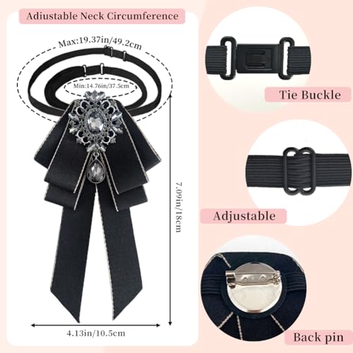 Image of Rhinestone Retro British Style Pre-tied Adjustable Fabric Ribbon Bow Tie for Women Men Uniform Necktie Bownot