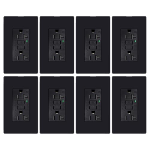 Black GFCI Outlet 20Amp,Greencycle GFCI Outlet,20A/125V Ground Fault Circuit Interrupter with LED Indicator,Weather-Resistant TR Outlet,Wall Plates and Screws Included,ETL Certification,8PK