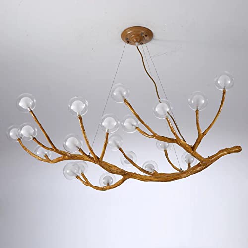 Image of NorDiem 20-Light Farmhouse Resin Tree Branch Chandelier Bubble Glass G4 LED