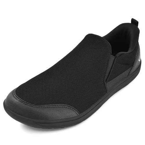 JACKSHIBO Hände frei Slip ins Barfußschuhe Herren Barfussschuhe Minimalistische Barfuss Schuhe Slip on Sneakers Weite Zehenbox Nullabsatz Sohlen Schwarz 42 EU