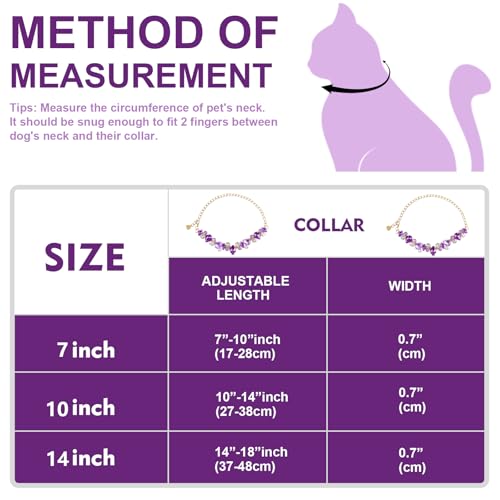 Image of HOWWFALY Dog Collar and Cat Collar Gold Chain Necklace Stainless Steel Adjustable Purple Diamonds Collar with Cute Pet Paw for Small Medium Pets Cats Dogs Kitten Puppy (Purple, S)