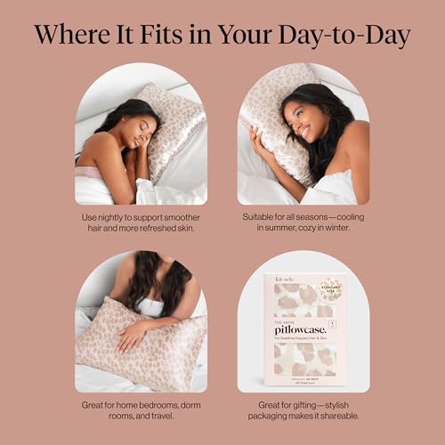 Kitsch Satin Pillowcase with Zipper for Hair & Skin, Softer Than Silk Pillow Cases, Smooth Pillow Covers, Machine Washable, Wrinkle-Free, Cooling Satin Pillow Cases Standard Size 19"x26", Leopard