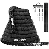 Yes4All Battle Rope with Protective Cover – Steel Anchor & Strap Included - Poly Dacron 2in - 40ft