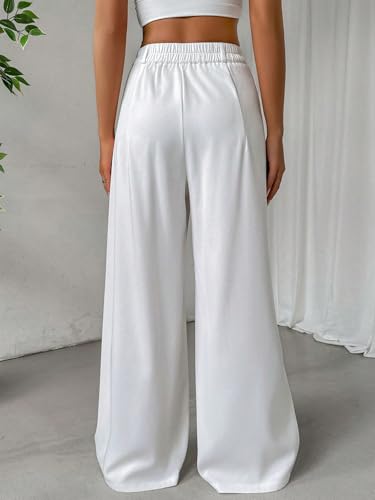 Image of Shasmi Women's Loose Mid Rise Solid, Pleated Trousers, Wide Leg Pocket Casual Long Korean Trousers Pant (146)