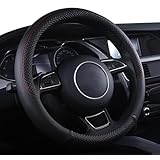 HUACHENG ハンドルカバー 軽自動車 sサイズ 車用 高級本革 ステアリングカバー 汎用 おしゃれ 通気性がよい オールシーズン対応 普通車 ハリアー ハンドル 滑り防止 保護カバー 透湿性あり 耐摩耗性 防水仕様 汚れ防止 耐老化性強化 簡単取付 内装パーツ 車パーツ ドレスアップ 車用品 (ブラック)