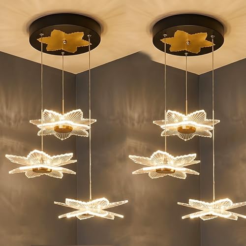 Image of Lamp master 3 Zyra Wave LED Pendant Light | Modern Acrylic Hanging Chandelier with Antique Gold Finish | 3 Color Modes Ceiling Light for Living Room, Bedroom, Dining Room, Cafe | 1 Year Warranty