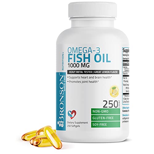 Bronson Omega-3 Fish Oil 1000 MG, Supports Heart, Joint & Brain Health - Heavy Metal Tested Non GMO, 250 Softgels