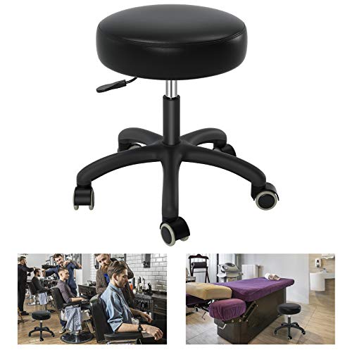 Rolling Stool with Wheels,Heavy Duty Lash Chair Adjustable for Tatoo Lab Massage Salon Spa Drafting Nail Teach,360 Swivel,Leather,Thick Seat Padding,Black