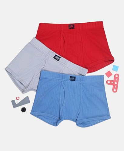 Image of Jockey 3036 Boys Super Combed Cotton Rib Fabric Solid Trunk with Front Open Fly and Ultrasoft Waistband (Pack of 3, Colors & Prints May Vary)