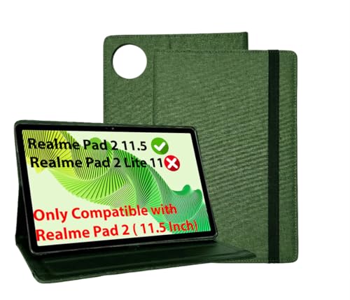 Image of Caseous Flip Cover Case for Realme PAD 2 11.5 inch Tablet, Green | Pen Holder