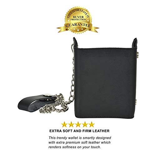 Leatherboss Genuine Leather Men Trifold Biker Chain Wallet Credit Card Holder for Motorcycle Bikers Truckers, Black3