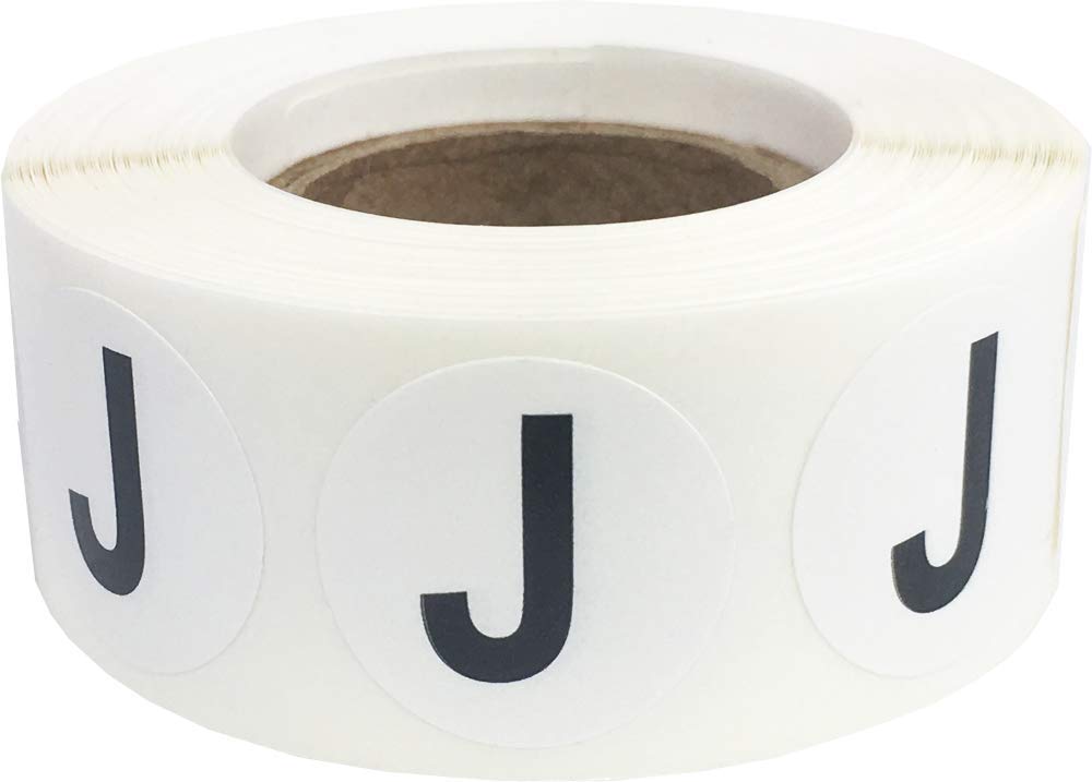 Letra J - Etiquetas de inventario de 0.75 pulgadas, 500 calcomanías adhesivas