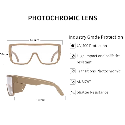 Image of UV400 Transition Photochromic Safety Glases Light to Dark Grey Lens ANSI Z87 Impact Approved