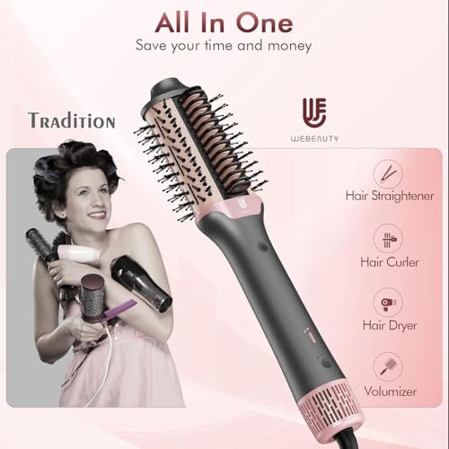 Image of 2-in-1 Blow Dryer Brush & Hair Straightener, Ionic & Ceramic Thermal Brush with Adjustable Heat & Cool Shot, 110000 RPM Motor High-Speed Motor for Frizz-Free, Smooth & Voluminous Hair, Gray with Comb