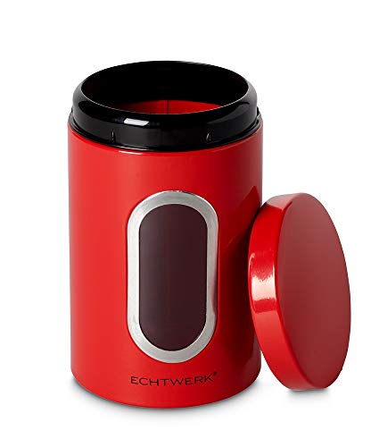 ECHTWERK stilvolle Vorratsdosen 3er Set-Rot, zur Aufbewahrung von Mehl/Zucker/Müsli/Tee, Metalldose mit Luftdichtem Deckel und großem Sichtfenster, Fassungsvermögen 1, 4L, Iron EW-CS-1033