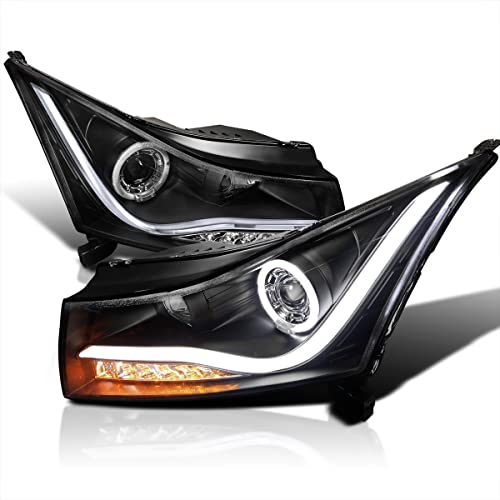 Spec-D Tuning LED Light Strip Halo Projector Headlights Black Compatible with 2011-15 Chevrolet Cruze, 2016 Chevrolet Cruze Limited Left + Right Pair Headlamps Assembly
