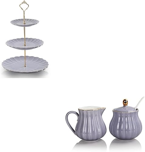 SWEEJAR Juego de 3 niveles de cerámica para tartas para bodas y azúcar de cerámica real y crema