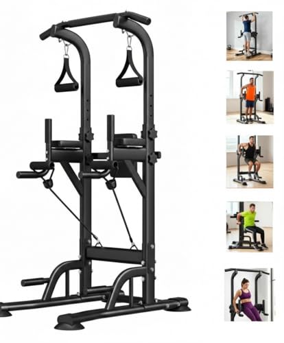 Freestanding Power Tower for Home Gym,Power Tower Dip Station Pull Up Bar with Backrest & Resistance Bands,450 LBS Capacity Chin Up Training Equipment for Adults Teens