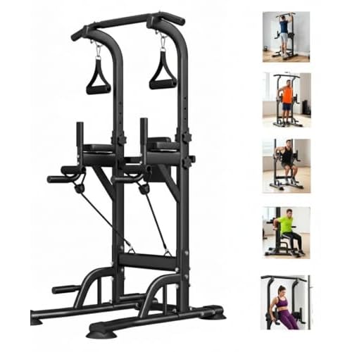 Freestanding Power Tower for Home Gym,Power Tower Dip Station Pull Up Bar with Backrest & Resistance Bands,450 LBS Capacity Chin Up Training Equipment