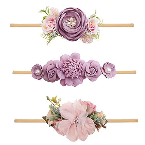 Image of BFNAAgirl Baby Girl Headbands Nylon Flower Elastic Hairbands 3pcs Hair Accessories Gift for Newborn Infant Toddlers (YM4)